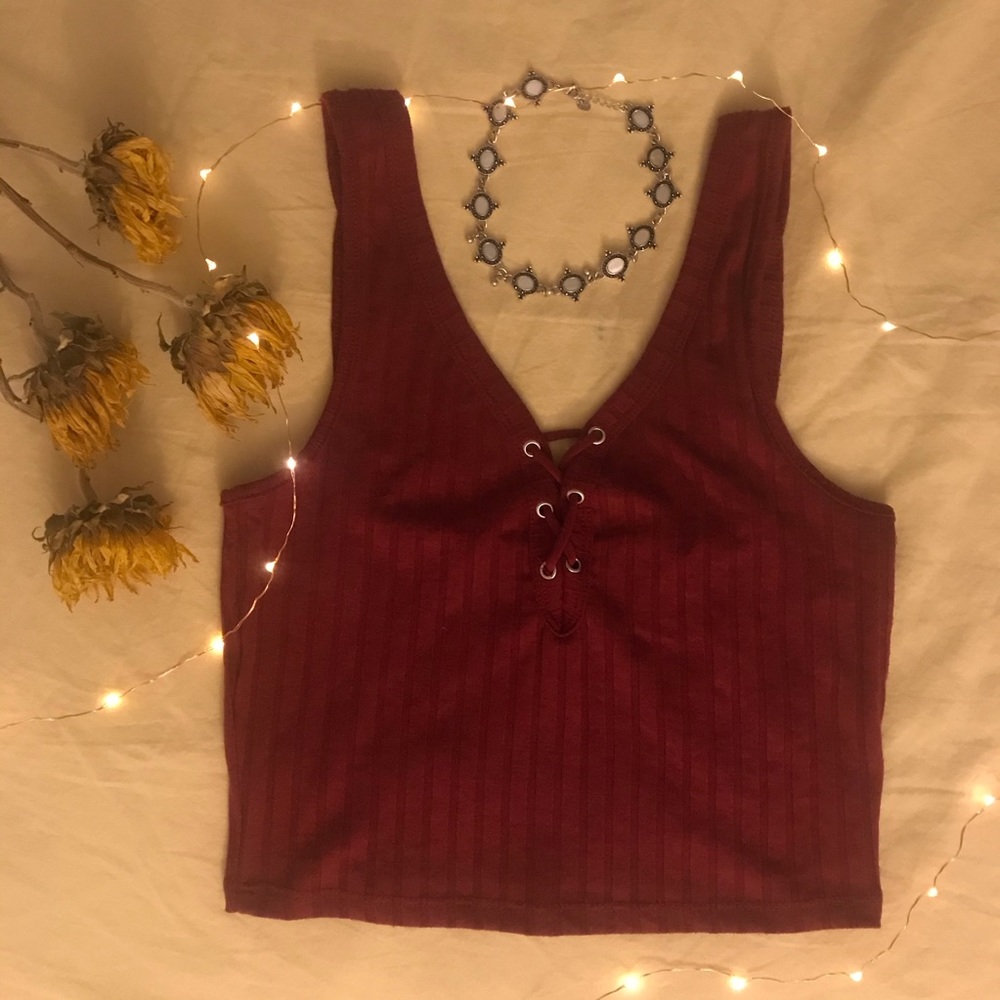 Burgundy colored crop top Bershka